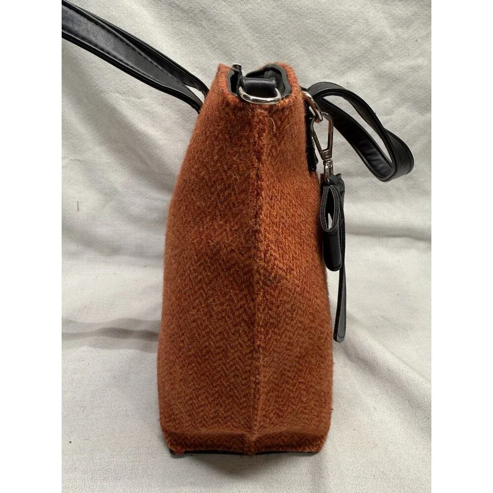Mucros Weavers Emily Style Tweed Wool Hand Bag Burnt Orange Ireland Bow Accent